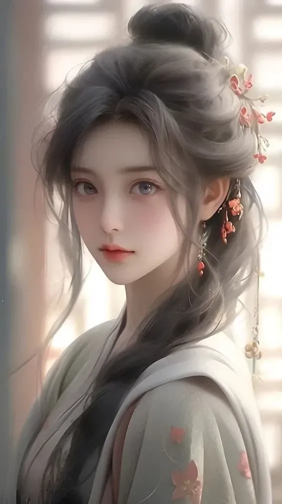 Hình nền 3D cô gái tóc dài thướt tha, dịu dàng