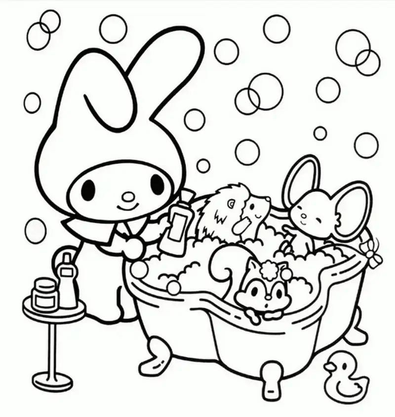 Kết hợp thú cưng dễ thương trong cinnamoroll tranh tô màu melody cho bé