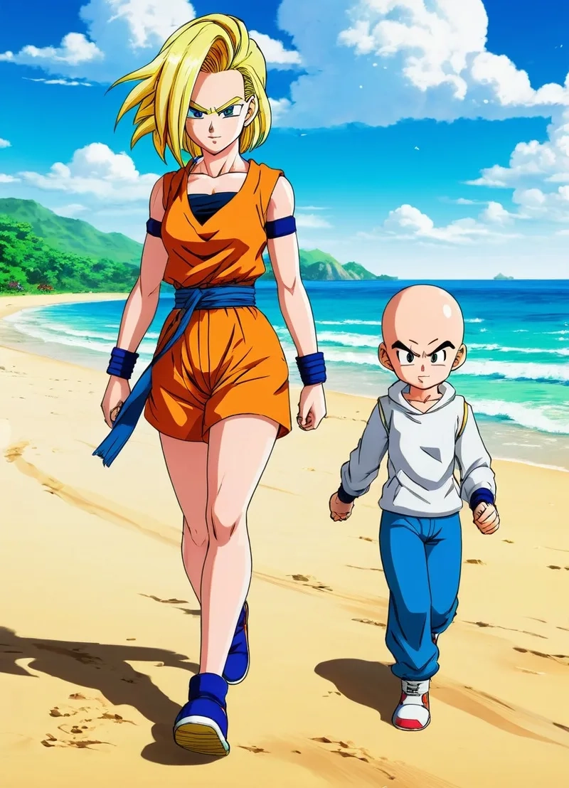 Hợp lực siêu mạnh từ Krillin và 18 krillin x android 18