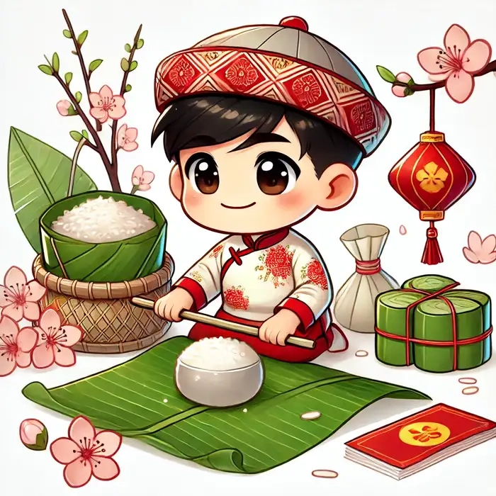 Không khí Tết rộn ràng với hình tết chibi dễ thương và rực rỡ