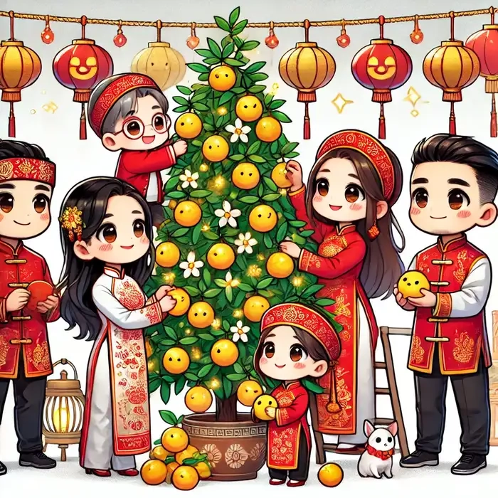 Điểm tô màn hình điện thoại bằng hình nền tết chibi cực xinh xắn