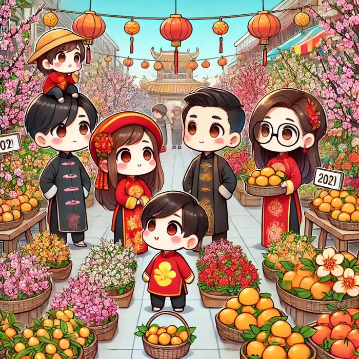 Cùng bạn bè chia sẻ ảnh tết cute chibi mang đậm hương vị mùa xuân