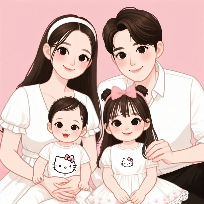 Khung ảnh sống động cùng chibi gia đình cute