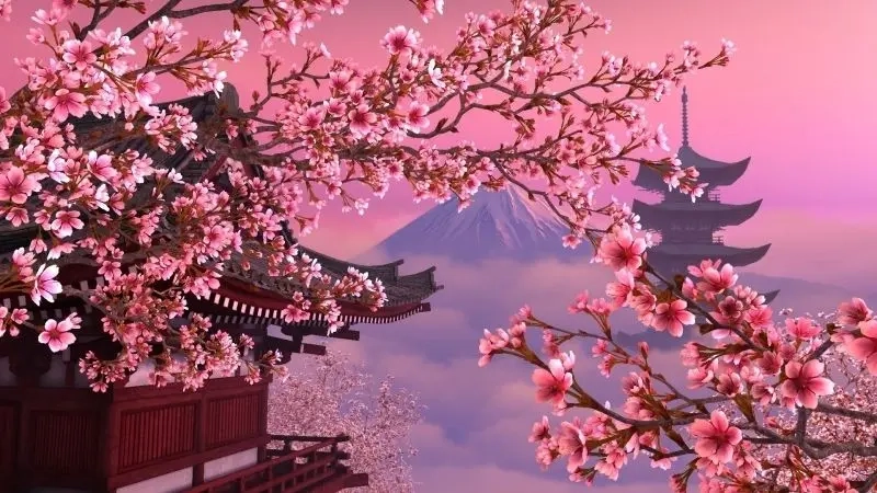 Cảnh hoa đào rơi thơ mộng như trong tranh anime