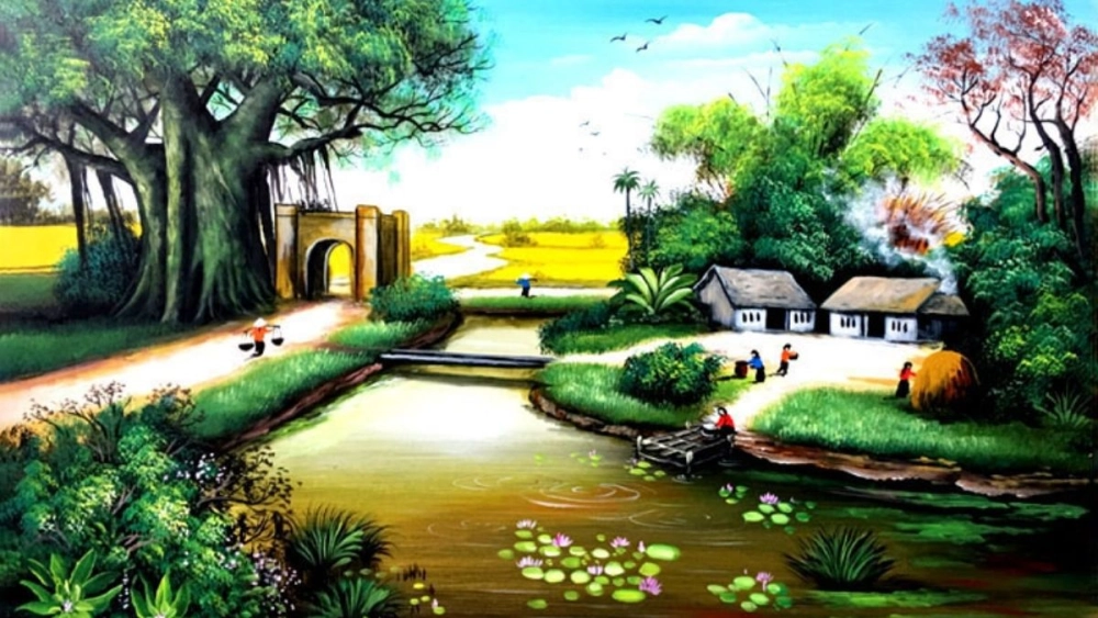 Khám phá tranh vẽ cảnh làng quê đầy màu sắc và sống động