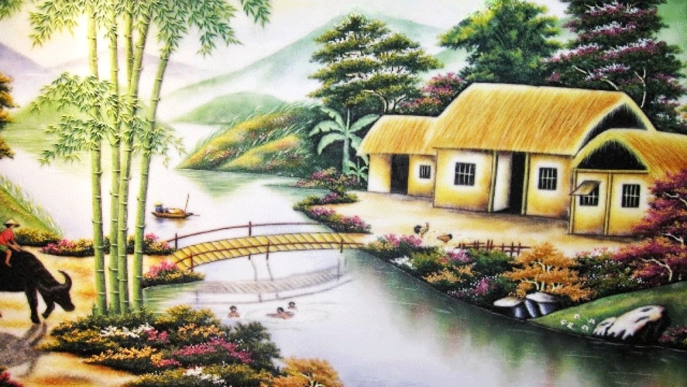 Xem tranh vẽ làng quê đẹp gợi nhớ tuổi thơ thanh bình