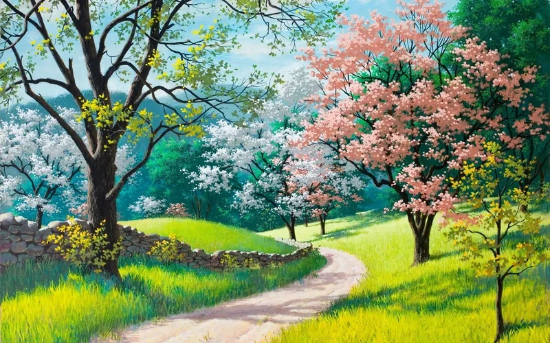 Thưởng thức tranh phong cảnh mùa xuân đơn giản dễ vẽ