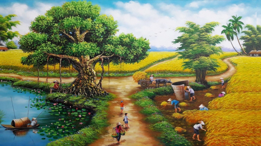 Thưởng thức tranh vẽ quê hương đơn giản tinh tế