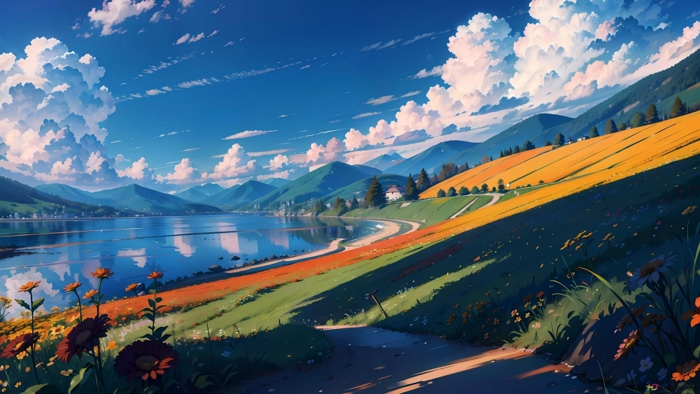 Thưởng thức ảnh phong cảnh anime hoa anh đào rực rỡ