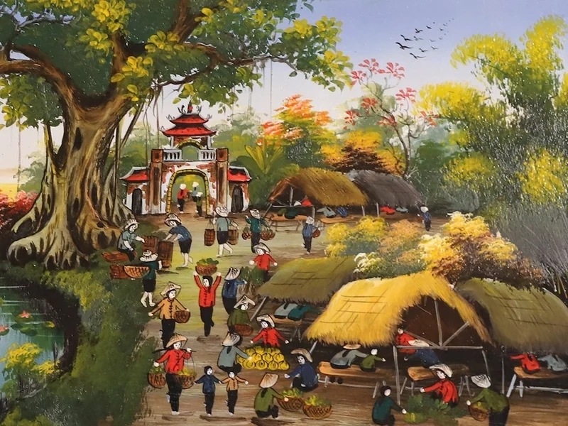 Khám phá tranh phong cảnh chợ quê sống động và gần gũi