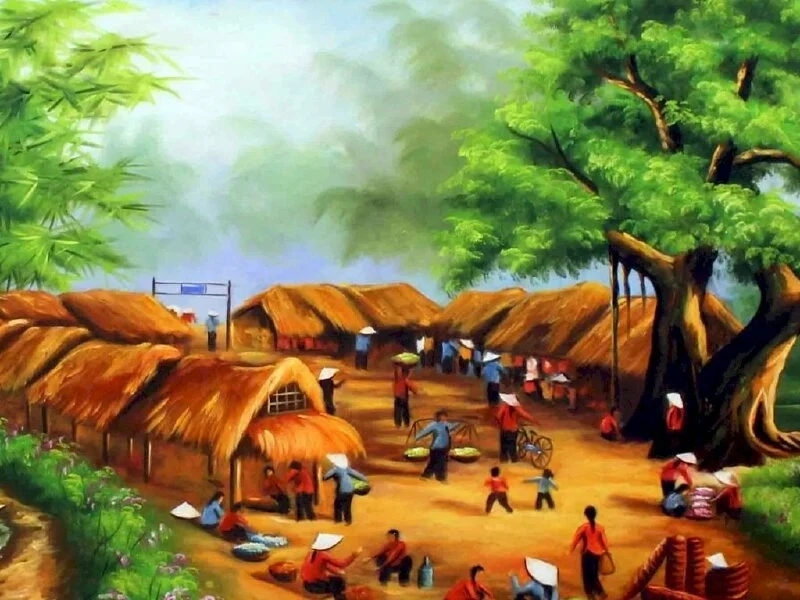 Thưởng thức tranh vẽ cảnh chợ quê mang nét truyền thống