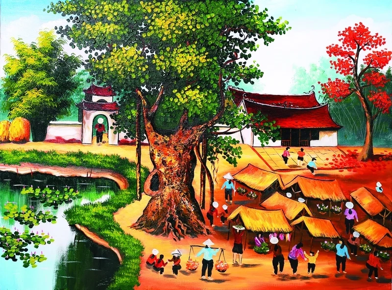Ngắm nhìn tranh vẽ cảnh quê hương tràn đầy cảm xúc