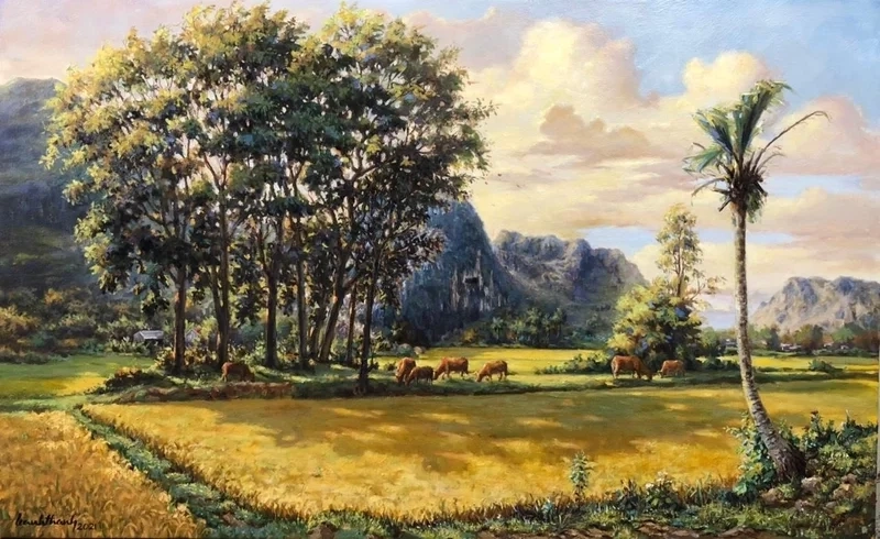Trải nghiệm tranh phong cảnh đẹp làng quê bình yên và thơ mộng