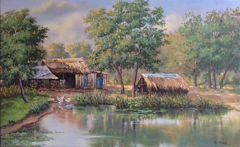 Gợi nhớ ký ức với tranh quê hương đẹp yên bình và giản dị
