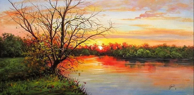 Trải nghiệm tranh phong cảnh làng quê đẹp thơ mộng và êm dịu