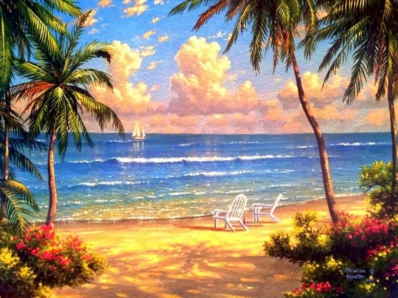 Chiêm ngưỡng tranh phong cảnh hoàng hôn đẹp rực rỡ và lãng mạn