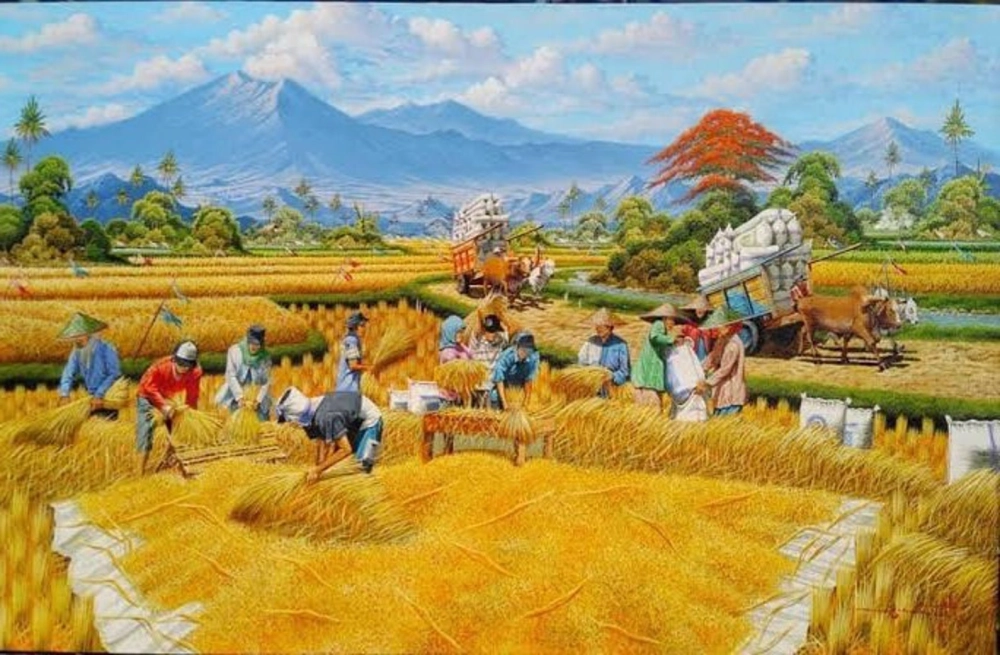 Cảm nhận sắc màu tranh đồng lúa vàng bình dị quê hương