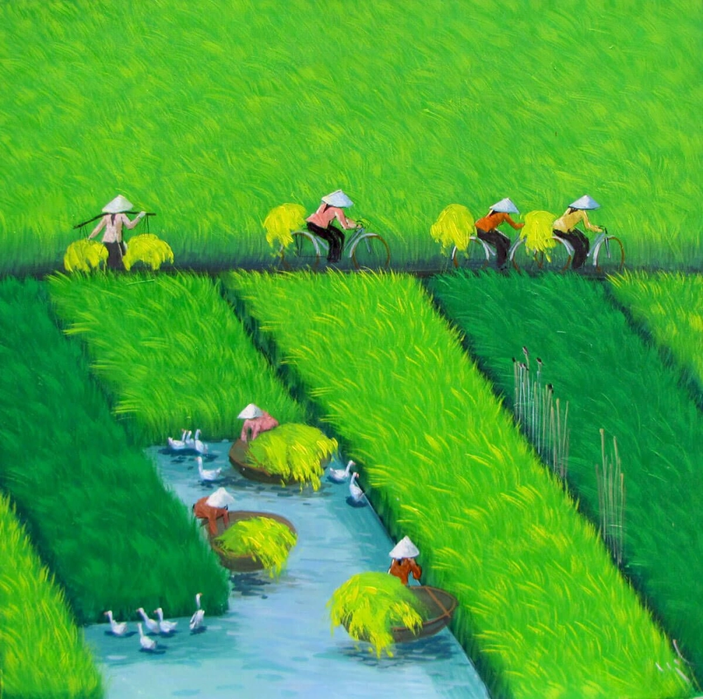 Hướng dẫn vẽ tranh cảnh đồng lúa đơn giản mà đẹp