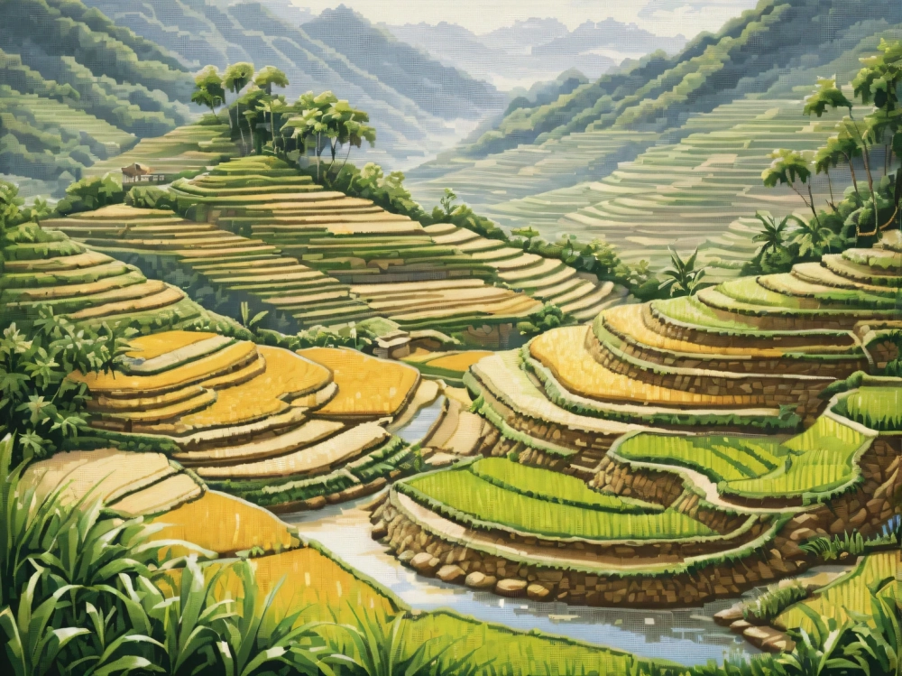 Tạo hình vẽ tranh cánh đồng lúa sinh động chân thực