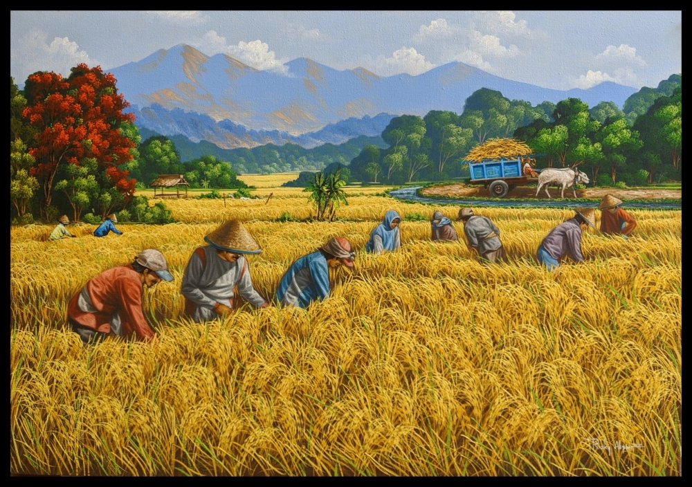 Học cách vẽ tranh phong cảnh gặt lúa đẹp tự nhiên