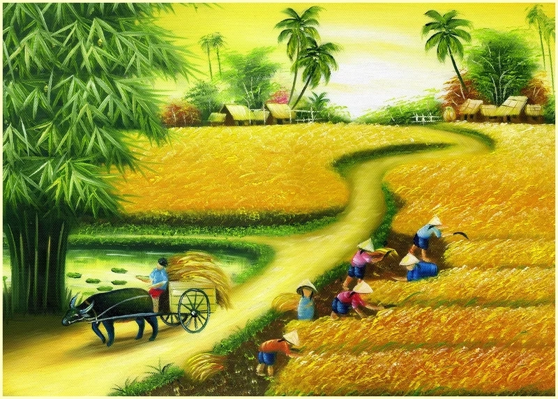 Tranh phong cảnh đồng quê đẹp mang vẻ thanh bình thư giãn