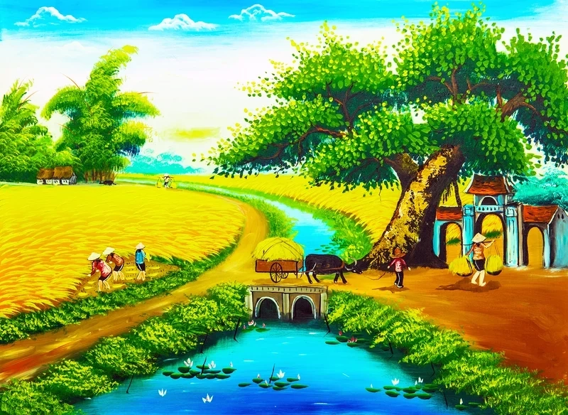 Tranh đồng quê sơn dầu tôn lên vẻ đẹp truyền thống Việt