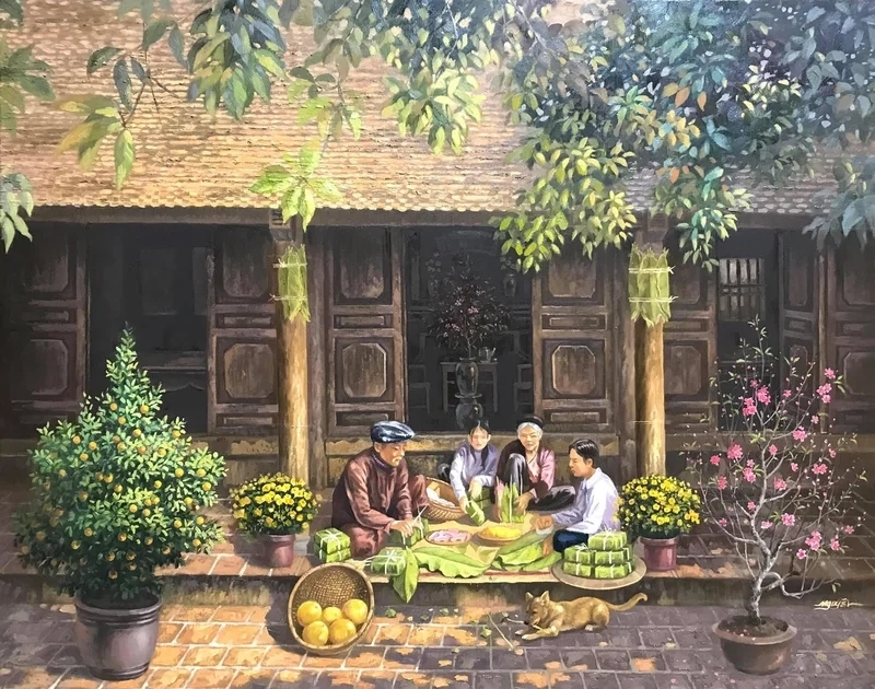 Trang trí nhà với tranh dán tường cảnh làng quê tinh tế