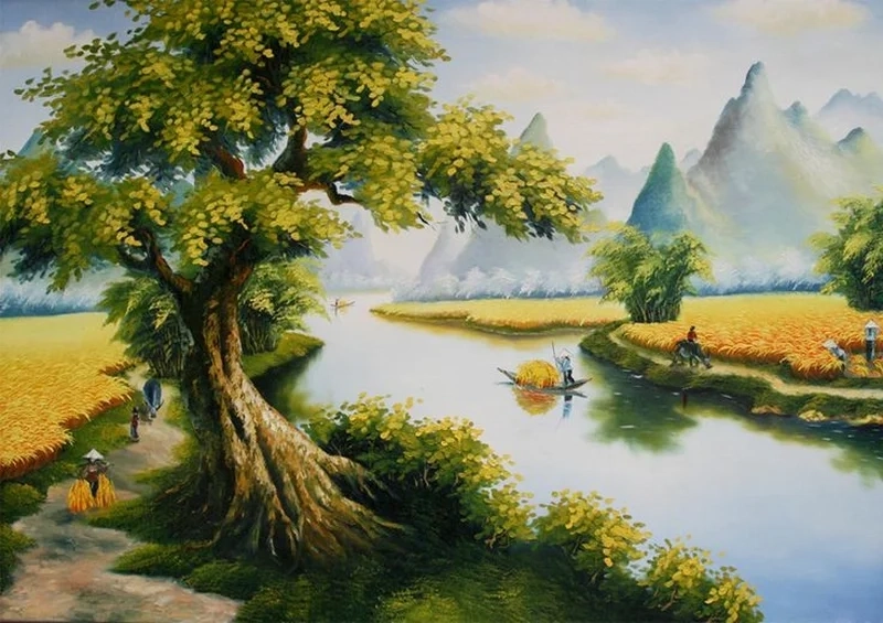 Ngắm tranh phong cảnh quê hương yên bình và thơ mộng