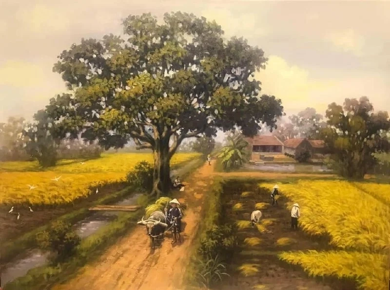 Thưởng thức tranh phong cảnh quê hương đơn giản nhẹ nhàng