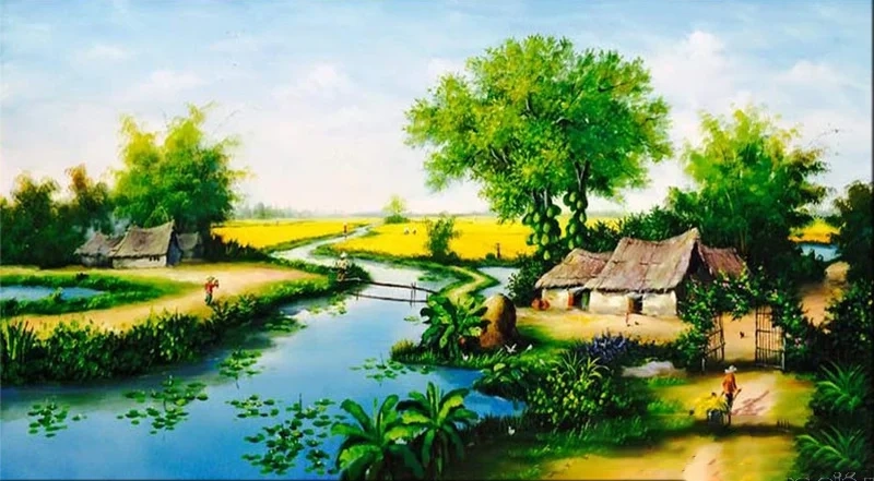 Cảm nhận tranh vẽ về quê hương đẹp sống động từng chi tiết