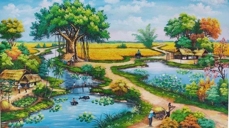 Tận hưởng tranh về quê hương đất nước thanh bình