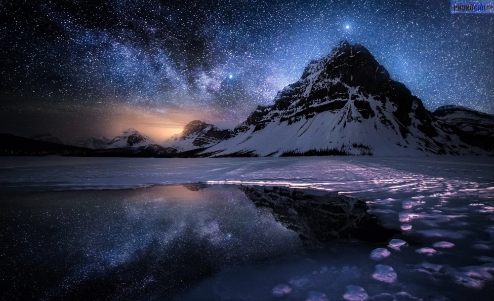 Tranh phong cảnh trời đêm sao sáng lãng mạn