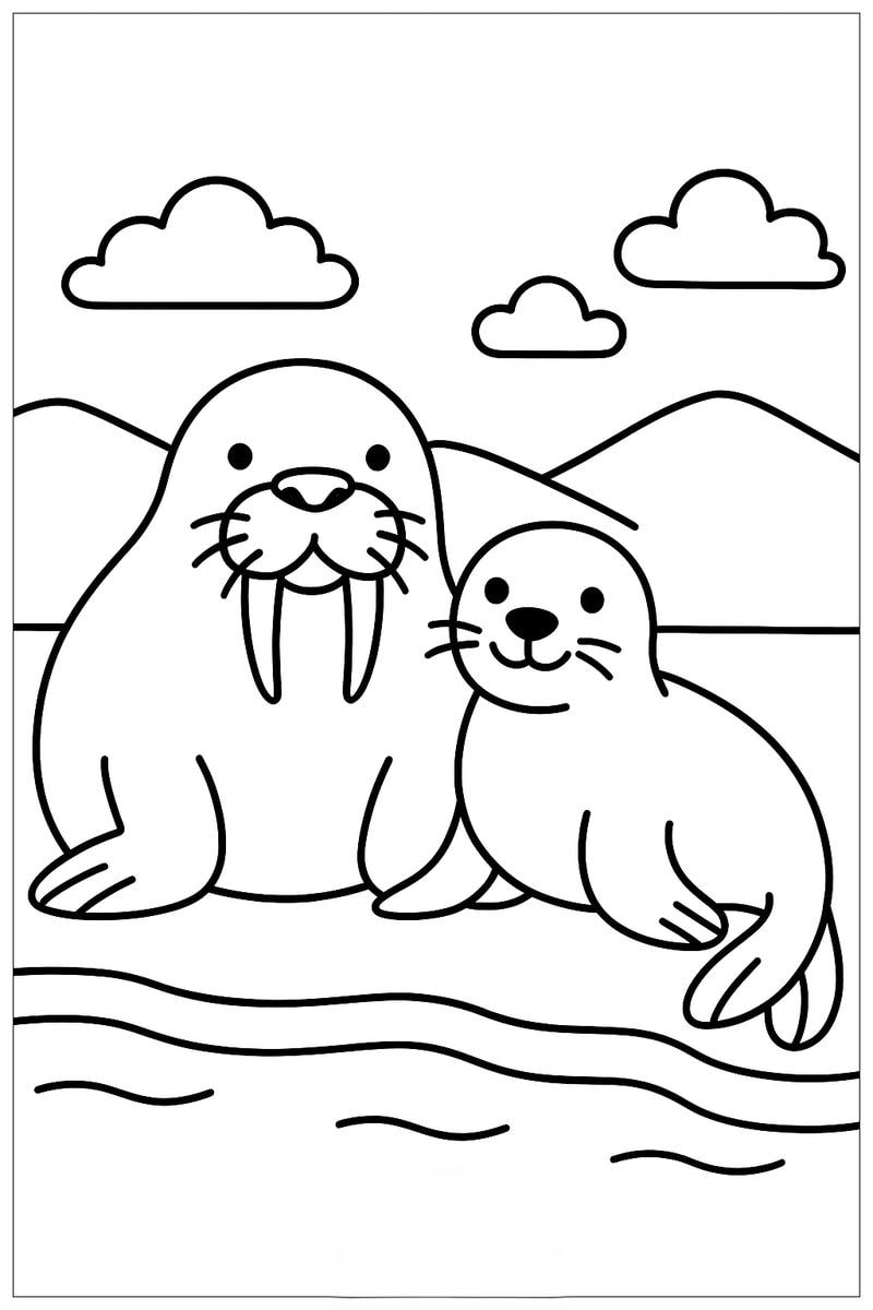 Tranh tô màu hải cẩu đơn giản nét vẽ dễ