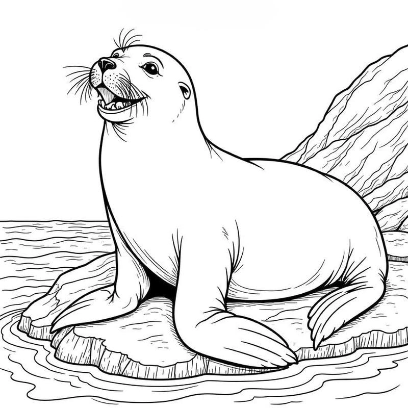 Tranh tô màu sư tử biển cho học sinh tiểu