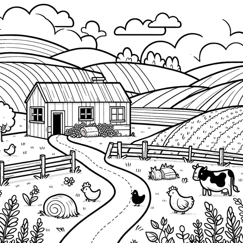 Tranh tô màu phong cảnh làng quê bình yên thơ mộng