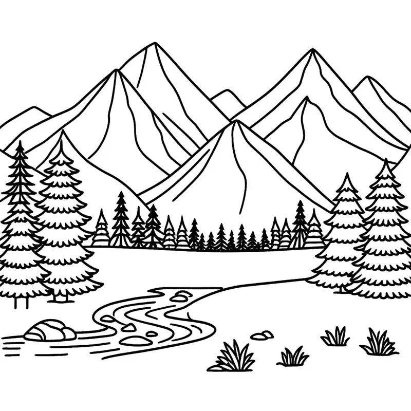 Tranh tô màu phong cảnh núi non hùng vĩ đẹp mắt