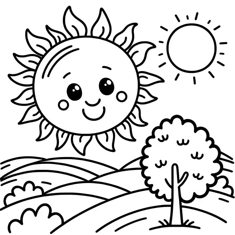 Tranh tô màu phong cảnh mùa hè nắng vàng rực rỡ