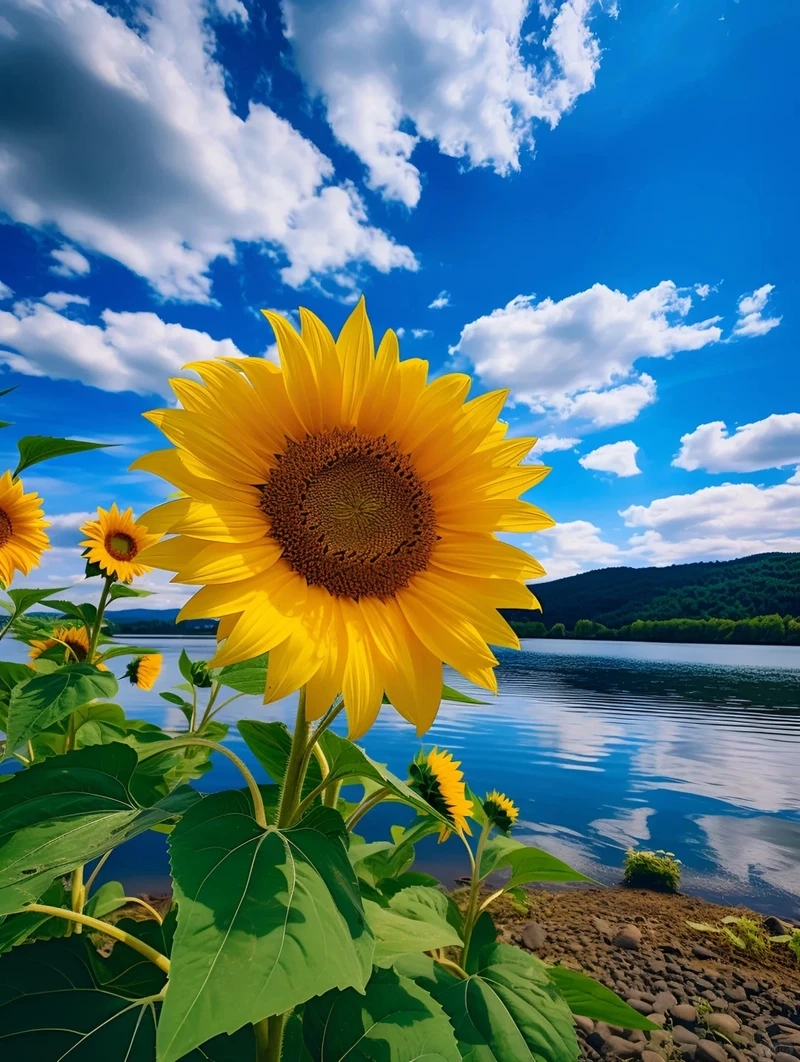 Tươi mát nổi bật với avatar hoa hướng dương nền xanh cực cuốn