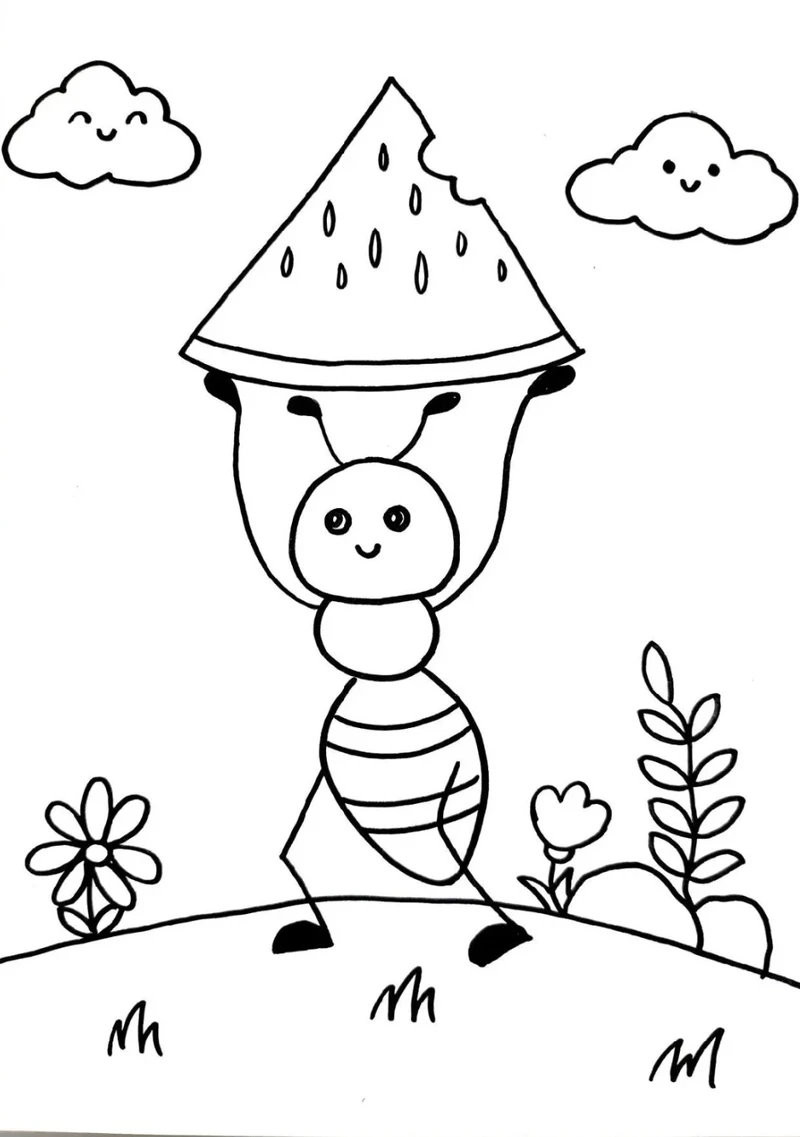 Bé tập vẽ cùng tranh tô màu kiến dễ vẽ cực đơn giản