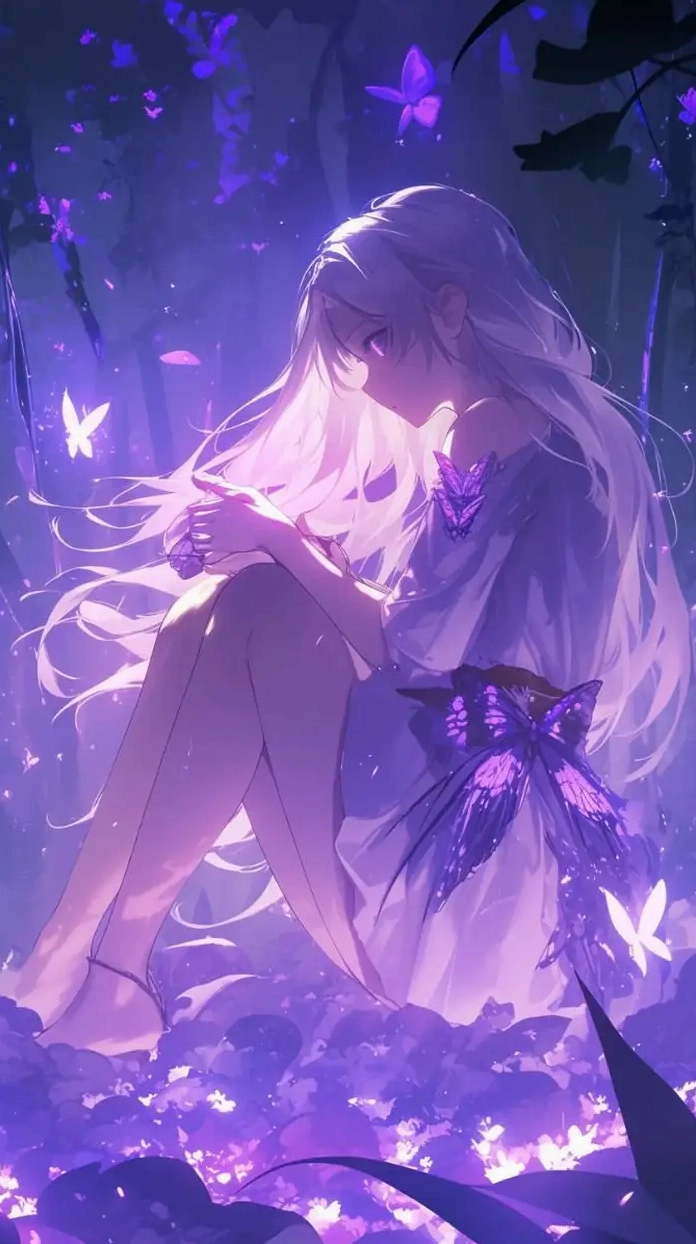 ảnh anime màu tím cô gái