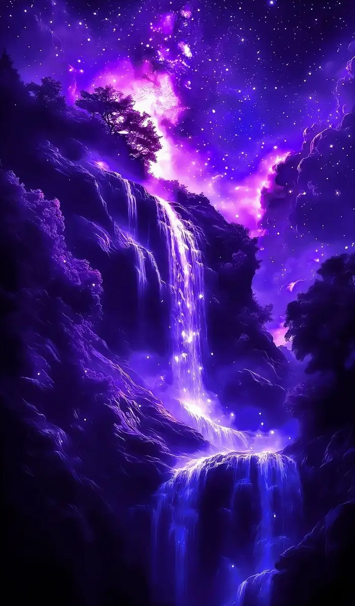 ảnh anime màu tím thác nước