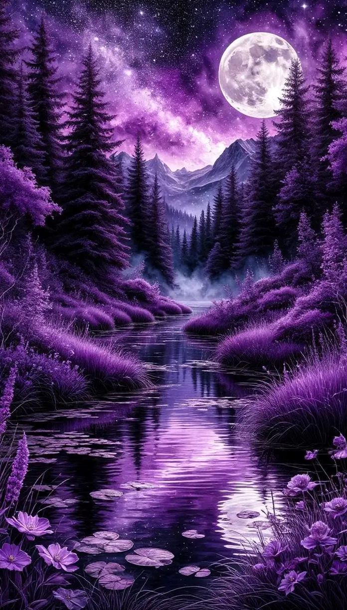 ảnh anime màu tím trong rừng