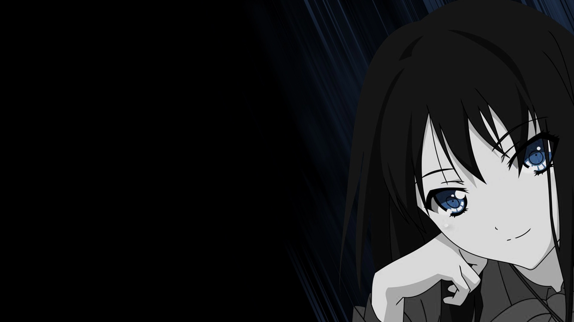 Ảnh anime nữ đen trắng buồn bã trong bóng tối