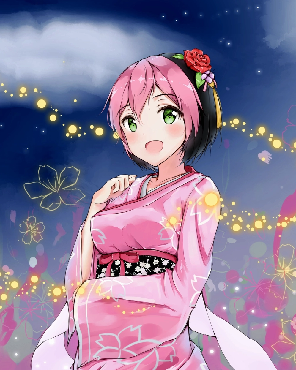 ảnh anime nữ màu hồng cute cổ trang