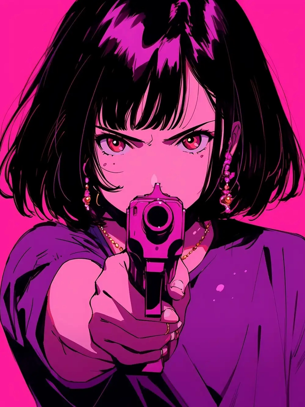 ảnh anime nữ màu tím ngầu