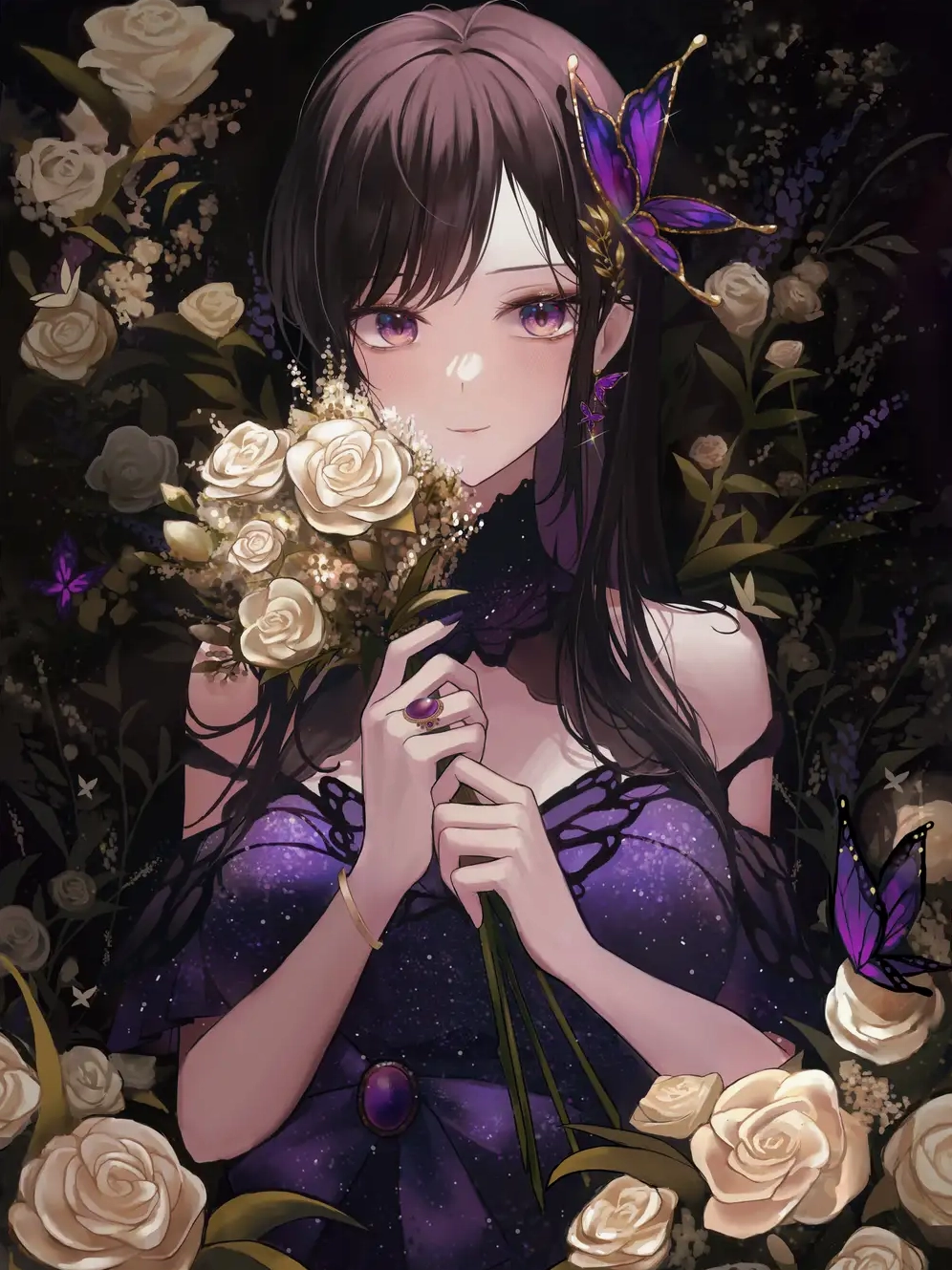 ảnh anime nữ màu tím nhẹ nhàng