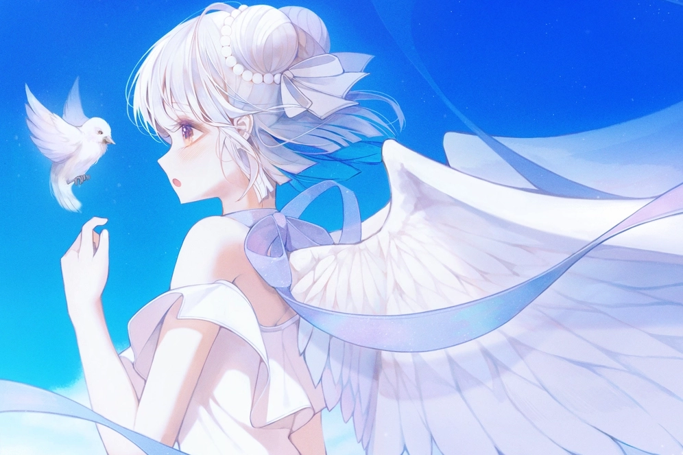 ảnh anime thiên thần nữ đôi cánh trắng