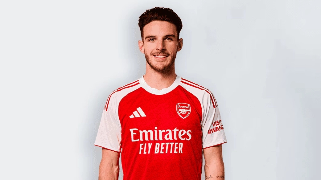 Ảnh chân dung tiền vệ Declan Rice của câu lạc bộ Arsenal mùa giải 2026