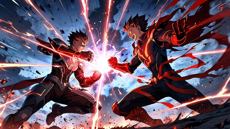 Anh hùng anime đang chiến đấu trên chiến trường đẫm máu