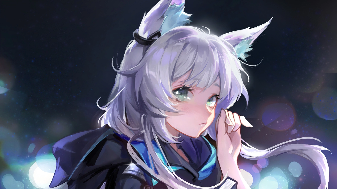 Anime girl cute với mái tóc tai mèo ngộ nghĩnh